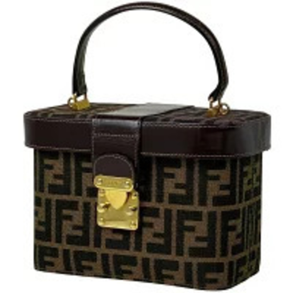 Fendi Zucca Vanity Bag Shoulder Handbag Cosmetic Clutch Canvas Brown